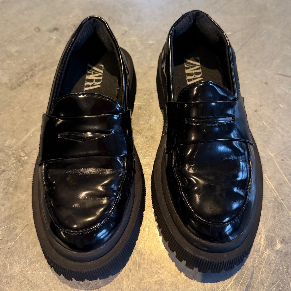 Kids: Zara Black Patent Chunky Sole Loafer Footwear